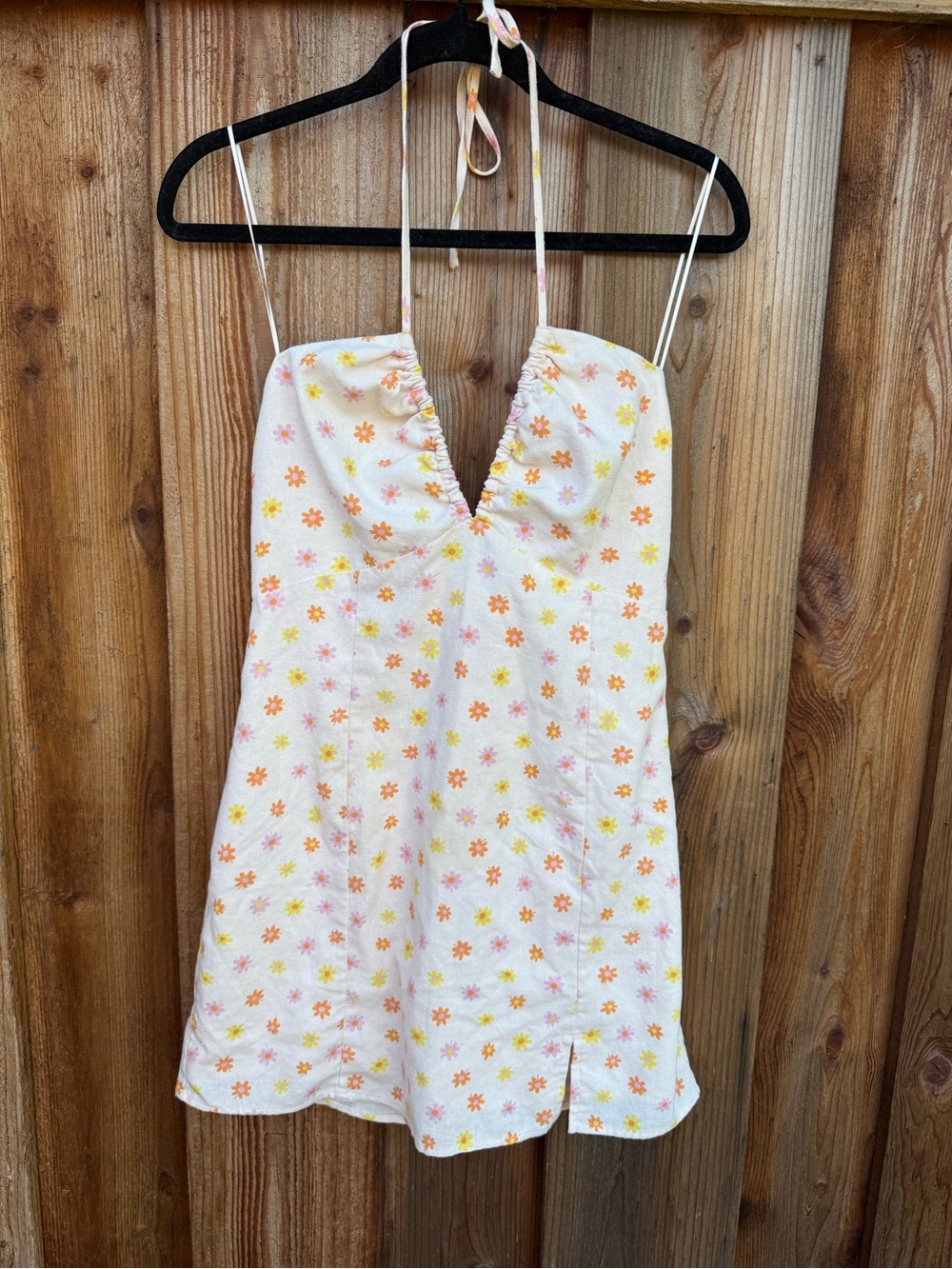White Floral Halter Mini Dress - Yellow & Pink Daisies NWT